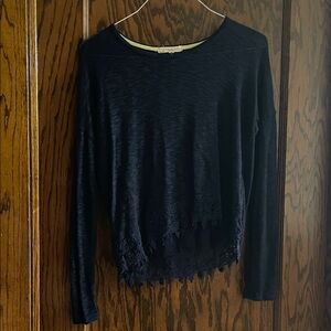 Elegant Blue Lace Hem Women's Top